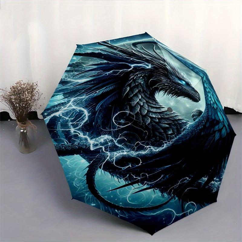 1pc Blue Electric Dragon Durable Cartoon Folding Umbrella,Compact Umbrella for Men and Women, Suitable for Travel or Daily Use.C062