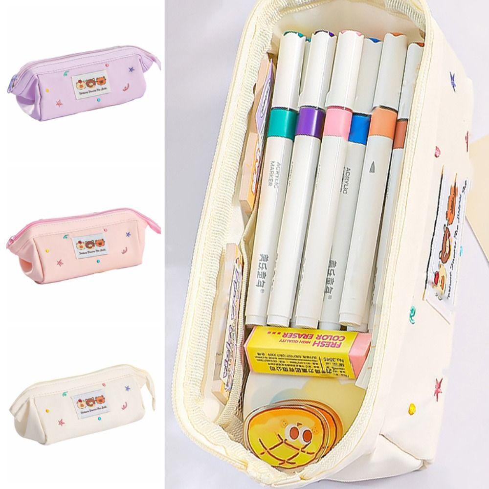 Bear Pattern Stationery Bag Large Capacity Pen Pencil Case Kawaii Pencil Bag  School