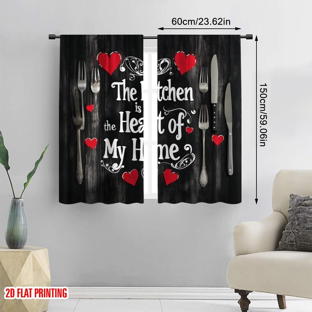 2pcs,2D plane printing Popular Curtain Panels Heartfelt Kitchen Decor Polyester Fabric (without rod) Holiday for Bedroom, Living