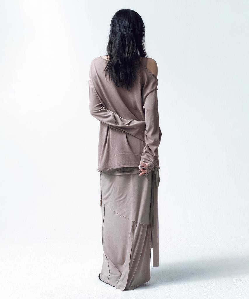 Insilence Woman 3-Layer Maxi Skirt Ash Beige