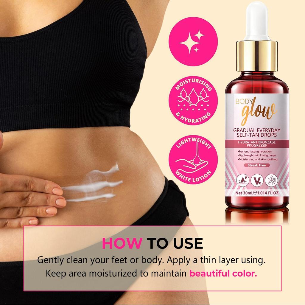 Body Glow Self-Tan Drops-Moisturizing & Soothing Skin-Builds Over Time A Beautifully Bronzed You-Suitable For All Skin Types, 30ml