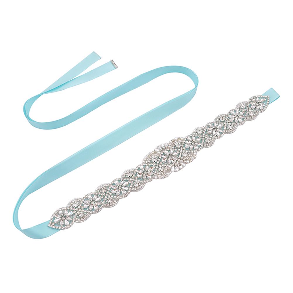 IYOU Cintura da sposa con perle e strass, cintura da sposa in cristallo lucido con nastro accessori per donne, blu navy, Etichettalia unica
