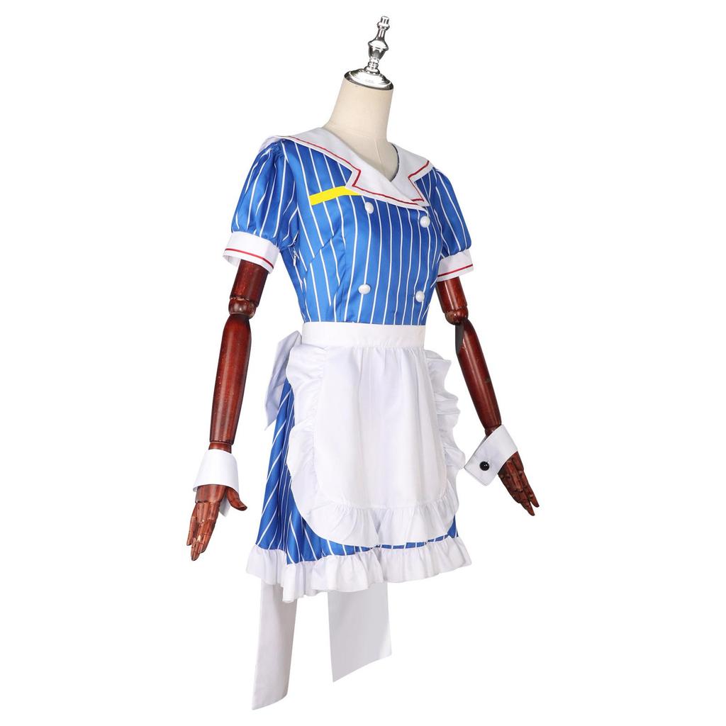 First Cause Heavy Bass Hypnotist Blue Striped Maid Outfit Halloween Costume