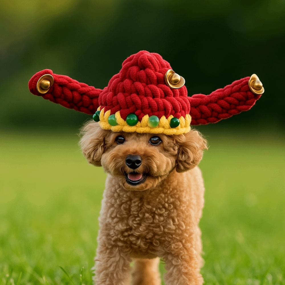 Chinese Style Fortune Cat Headwear Hand-crocheted Warm Pet Beret Blessing Traditional Pet Knitted Hat For Small Dogs Cats