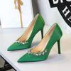 European And American Style Fashion Banquet High Heels Thin Heels Shallow Tiptoe Satin Rhinestone Super High Heels Single Shoes