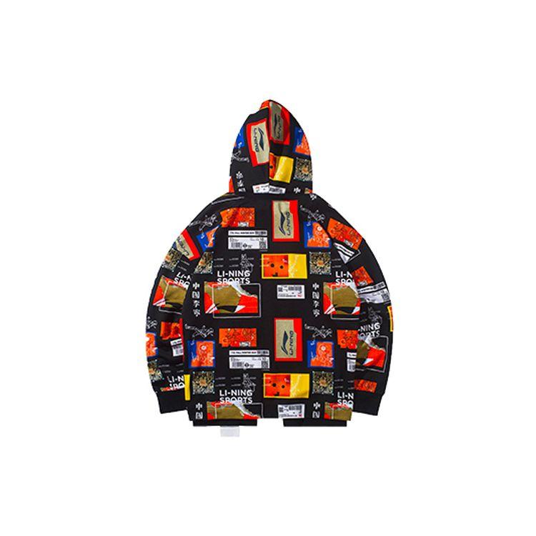 Li Ning Sports Basketball Series Graphic Element Color Block Loose Hoodie Men hoodies Black AWDR907-1