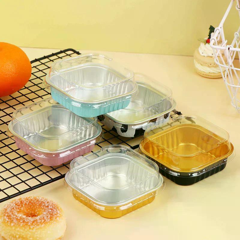 Jednorázové čtvercové hliníkové plechy na pečení s víčky na koláče, muffiny, chléb, nádoby na skladování potravin, 100 ks