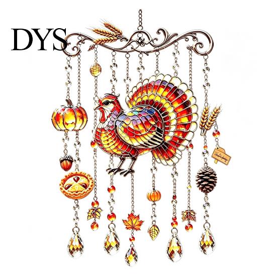 Nature Inspired Suncatchers Fall Animal Wind Chime Suncatcher, Stained Acrylic Fox Rabbit Hanging Suncatcher Party Photography Props with Prism Drops,
