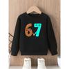 Kids Cartoon Smiley Number 67 Print Sweatshirt Unisex Boys Girls Cute Holding Hands Crewneck Long Sleeve Pullover Pink Soft Children Daily Sweat Top
