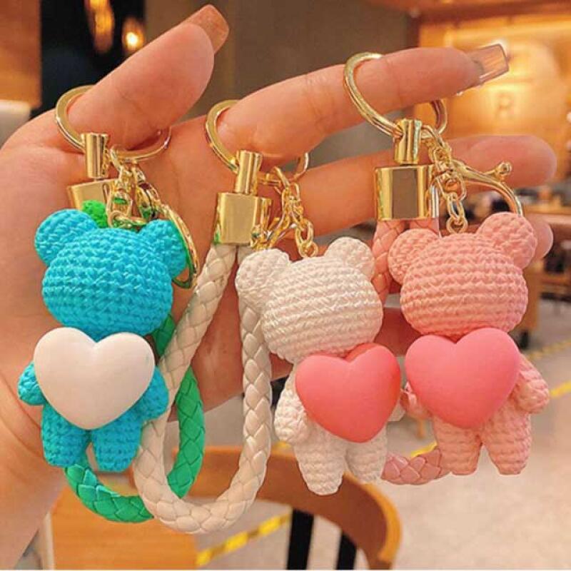 Teddy Bear Couple Keychain, Chaki Bag, AirPod Keychain