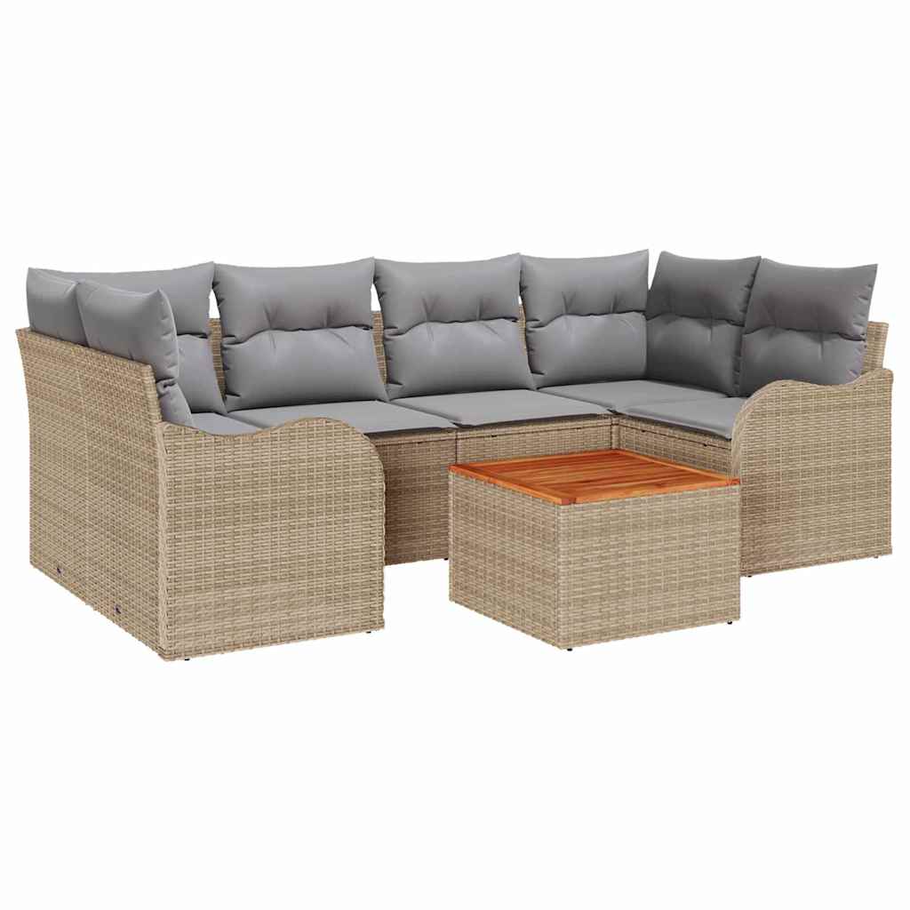 Garden Sofa Set with Cushions 7 Pcs Beige Poly Rattan