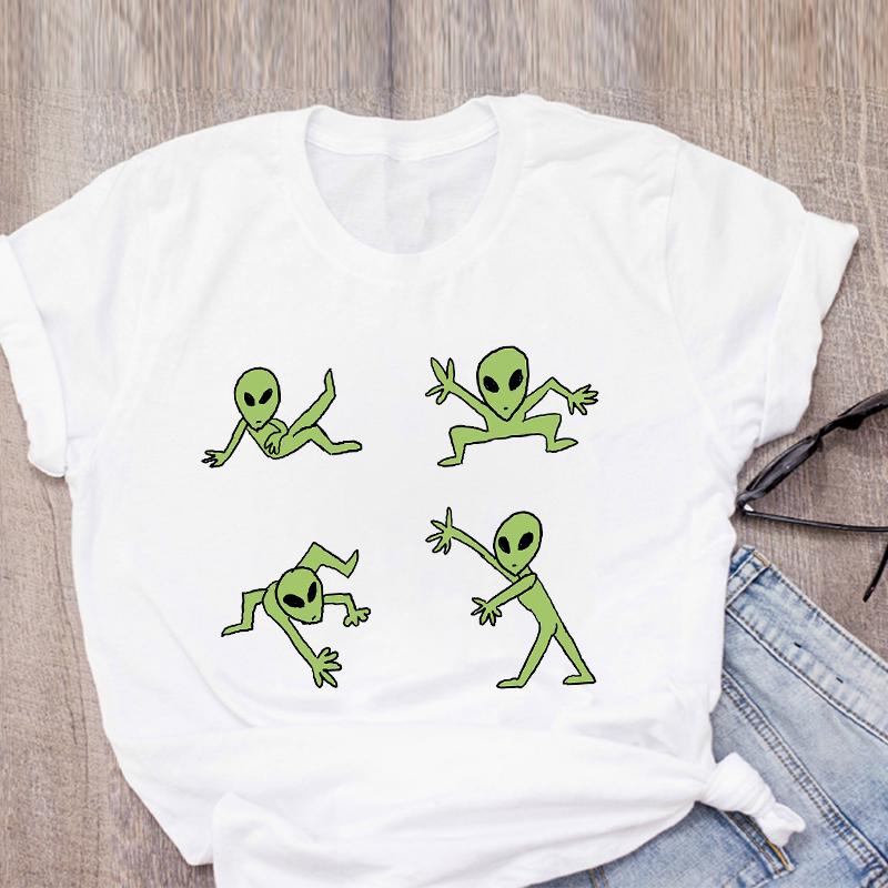 Women Graphic Cartoon Alien Color Ladies Summer Print T Shirt Shirt Tops Lady Clothes Womens
