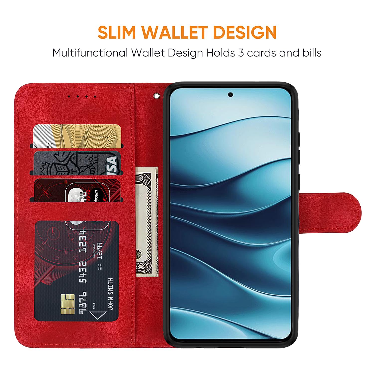 

For Xiaomi Redmi Note 14 5G Stand Case Line Pattern Leather Phone Cover Brown