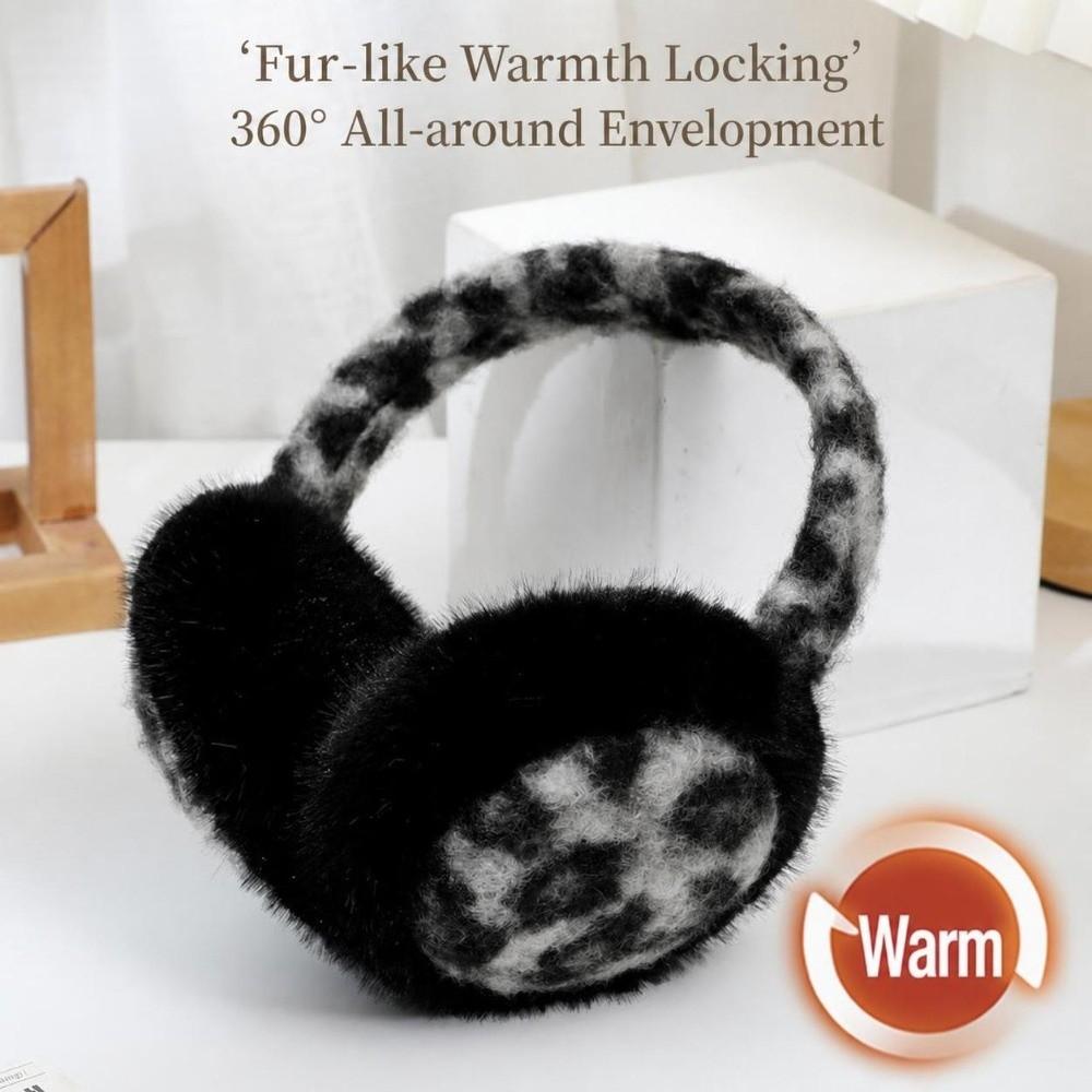 Windproof Foldable Ear Warmers Leopard Print Plush Ear Muffs  Cold Weather Protection