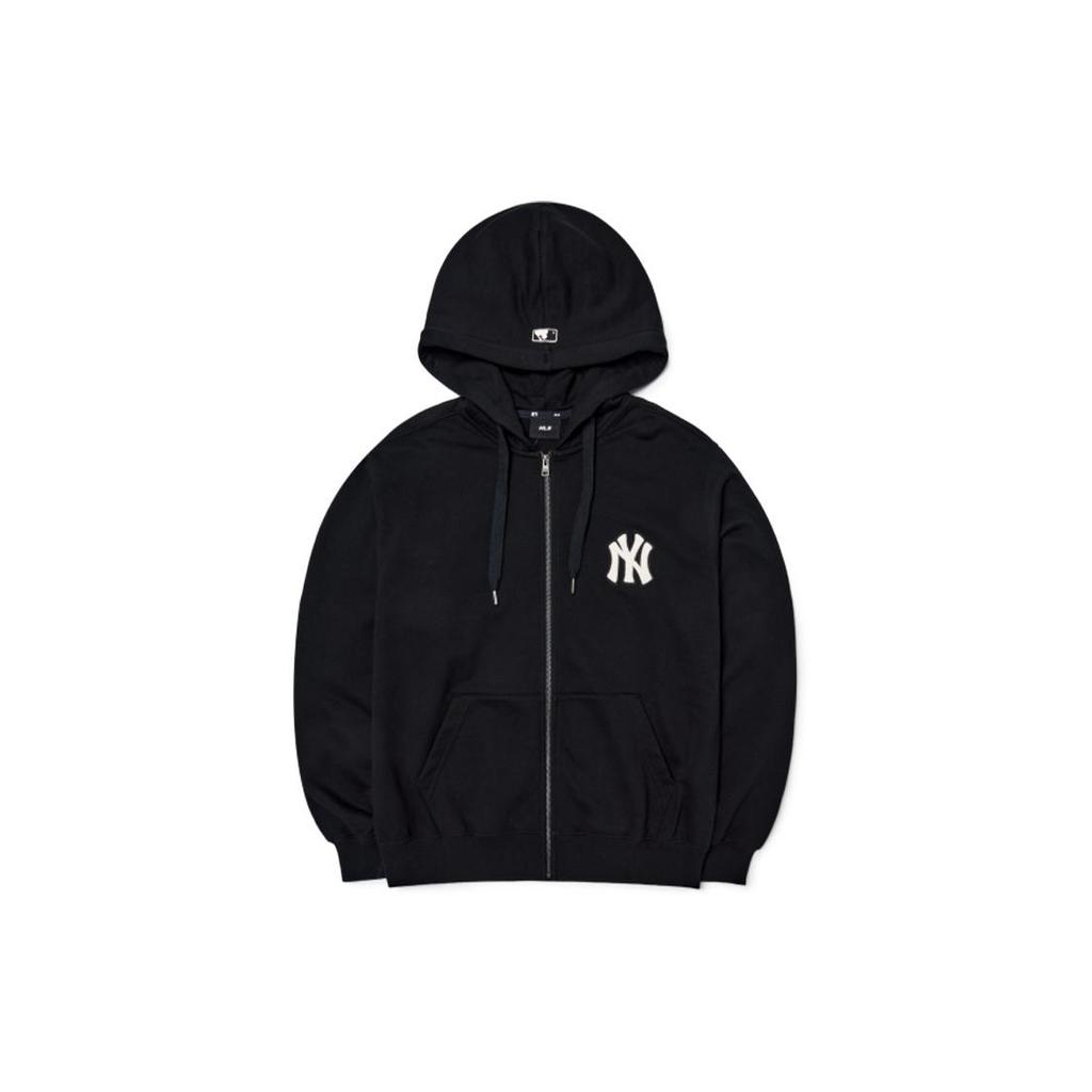 MLB Base Logo Sweatshirts Unisex Black Hooded Moderate Cardigan 3ATRB0124-50BKS