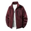 Mens Fleece Jacket Color Block Warm Winter Outerwear Loose Fit Stand Collar Multi Pocket Casual Coat