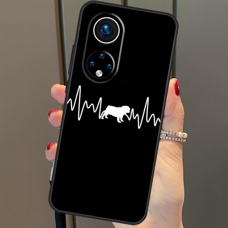 English Bulldog Heartbeat Cover For Honor 50 Lite Case For Huawei P20 P30 P40 Pro Nova 9 5T P Smart 2021 8X 9X 10i