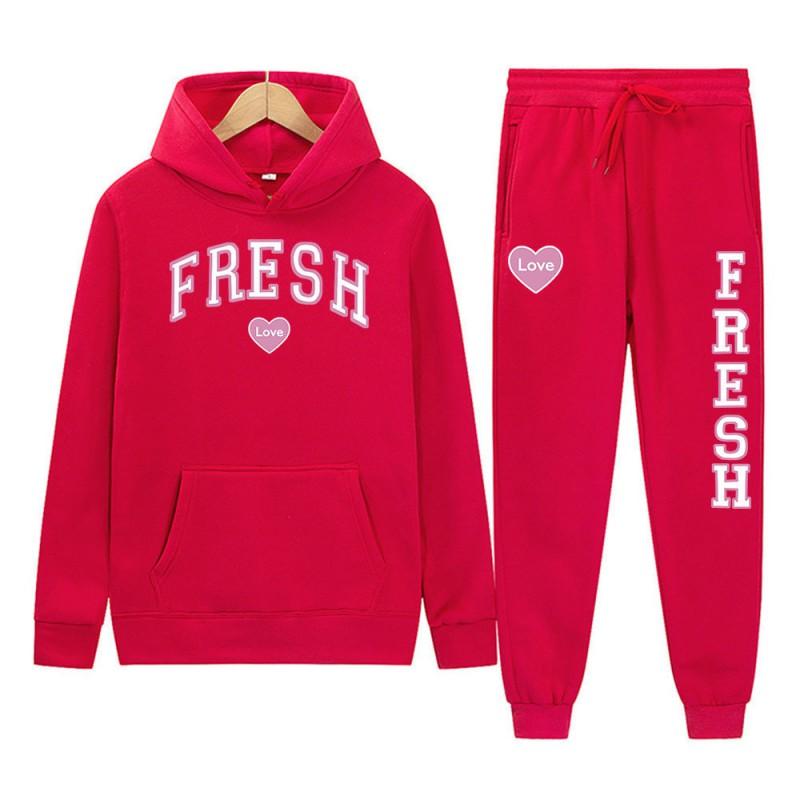 Womens Hooded Sweatshirt Set With Printed Graphic Long Sleeve Top Matching Pants Streetwear Casual Two Piece Outfit