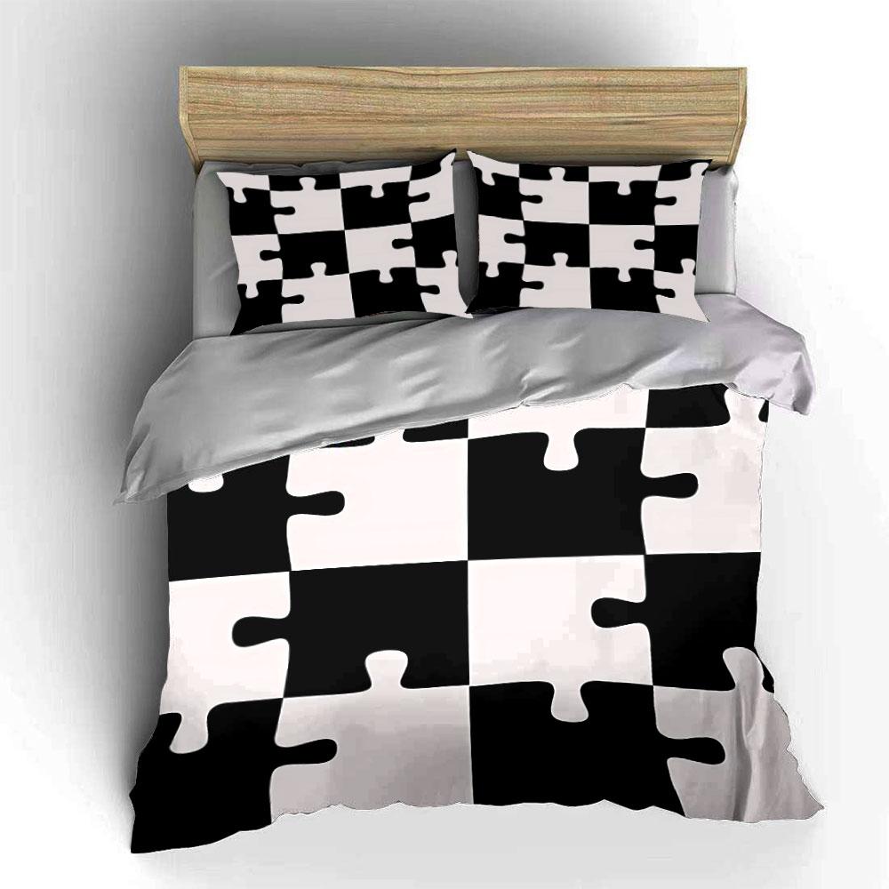 Black And White Puzzle Design Exquisite Three-Piece Bedding Set Gift For Kids And Adults