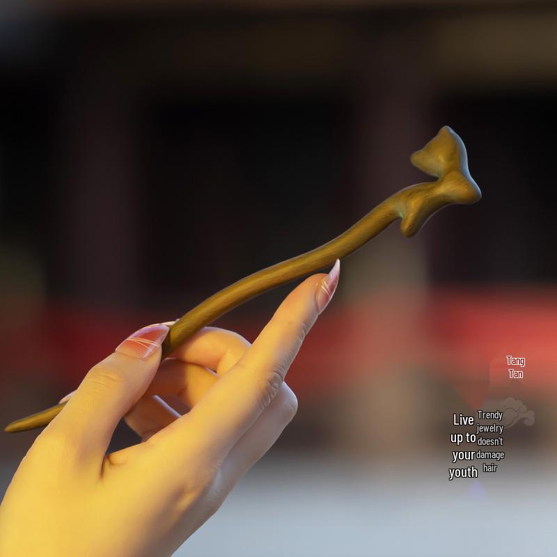 High-End Natural Ebony Wood Hairpin - Extended Chinese Ancient Style Black Hair Bun Accessory