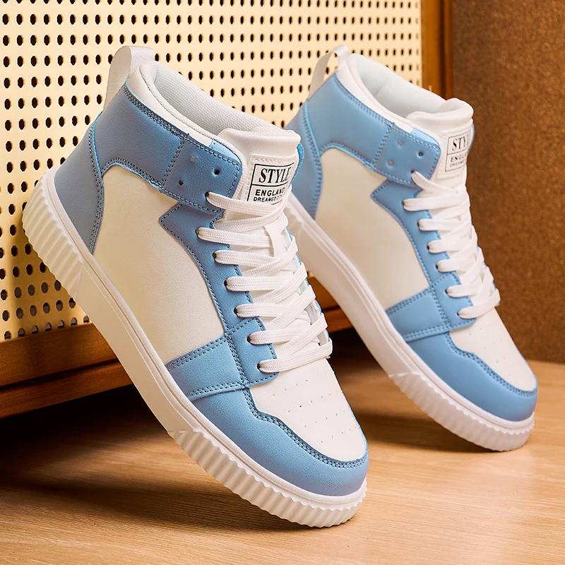 Fashion Spring Summer Fashion Red High-Top Shoes Couple Comfortable Pu Leather Casual Sneakers Man Flat Versatile Hip-Hop Shoes For Men