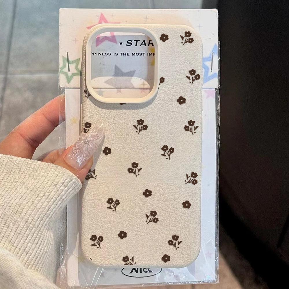 Applicable To iPhone17 Pro Max French Small Floral Leather Pattern Mobile Phone Protective Case 17/16 Large Hole 15 Cute