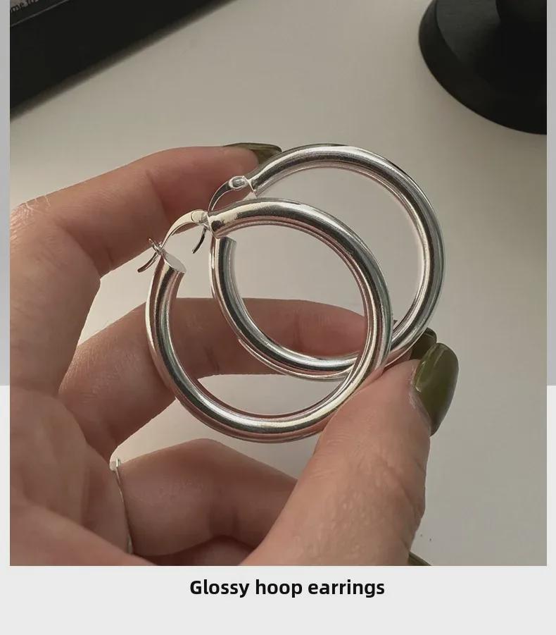 Koreanisches Nischendesign Große S925 Sterlingsilber Glatte Ohrbügel-Ohrringe