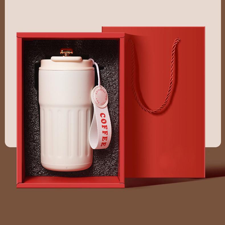 Temperature-Sensitive Coffee Thermos with Lanyard & Drink Switch