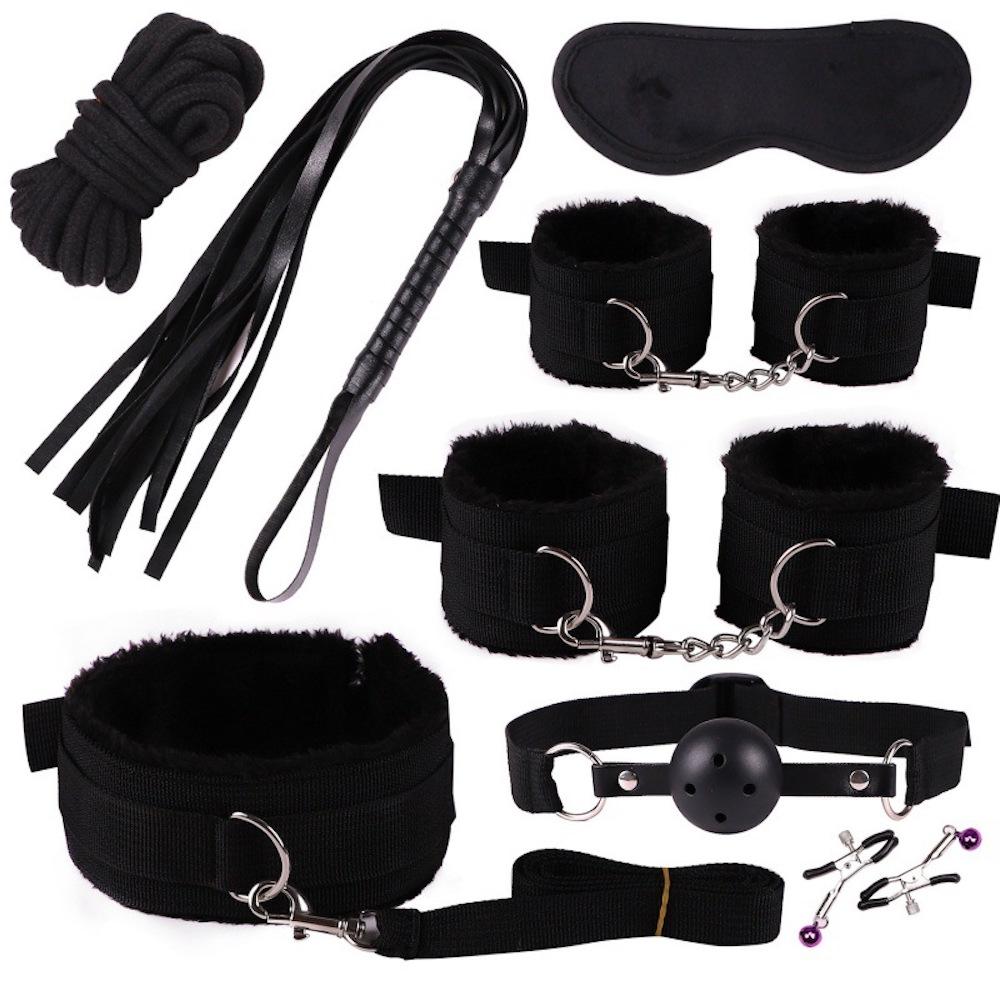 8pcs Sex Toy Kits for Couple Erotic Slave Bondage Set  Soft Neck Handcuffs Adult Games Restraints Mouth Gags Nipple Clip Set