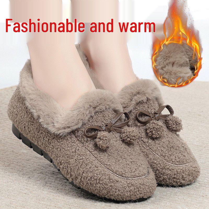 Women's Furry Cotton Slippers - Thick Sole, Heel-Covered, Soft, and Warm for Winter Indoors