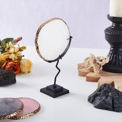 Moon Faux Crystal Display Holder Heavy Duty Metal Faux Gems Natural Stone Show Stand Home Office Desktop Decoration