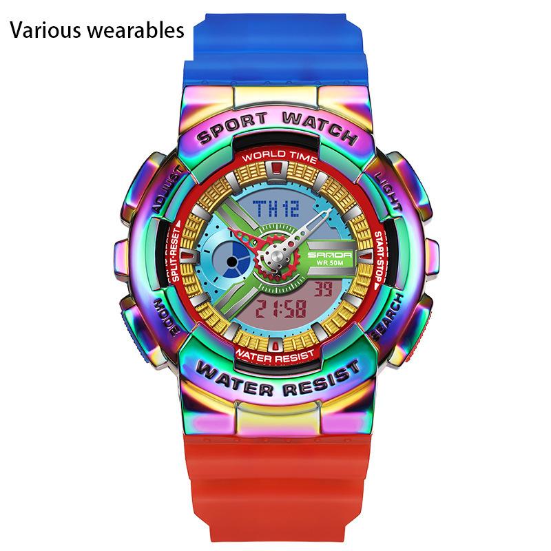 Reloj electrónico con movimiento sincrónico y doble pantalla para hombre, con función de luz manual y personalidad creativa.