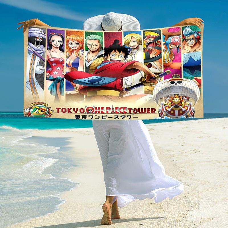 Classic Japanese element cartoon ONE PIECE Monkey D. Luffy beach towel outdoor camping vacation swimming beach towel outdoor absorbent bath towel Y6