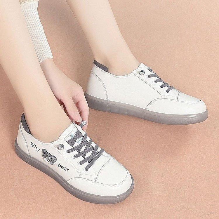 Sneakers Loafers Ladies Leather  Spring Lace-up White Shoes Women Casual Soft Sole Flat Shoes Women