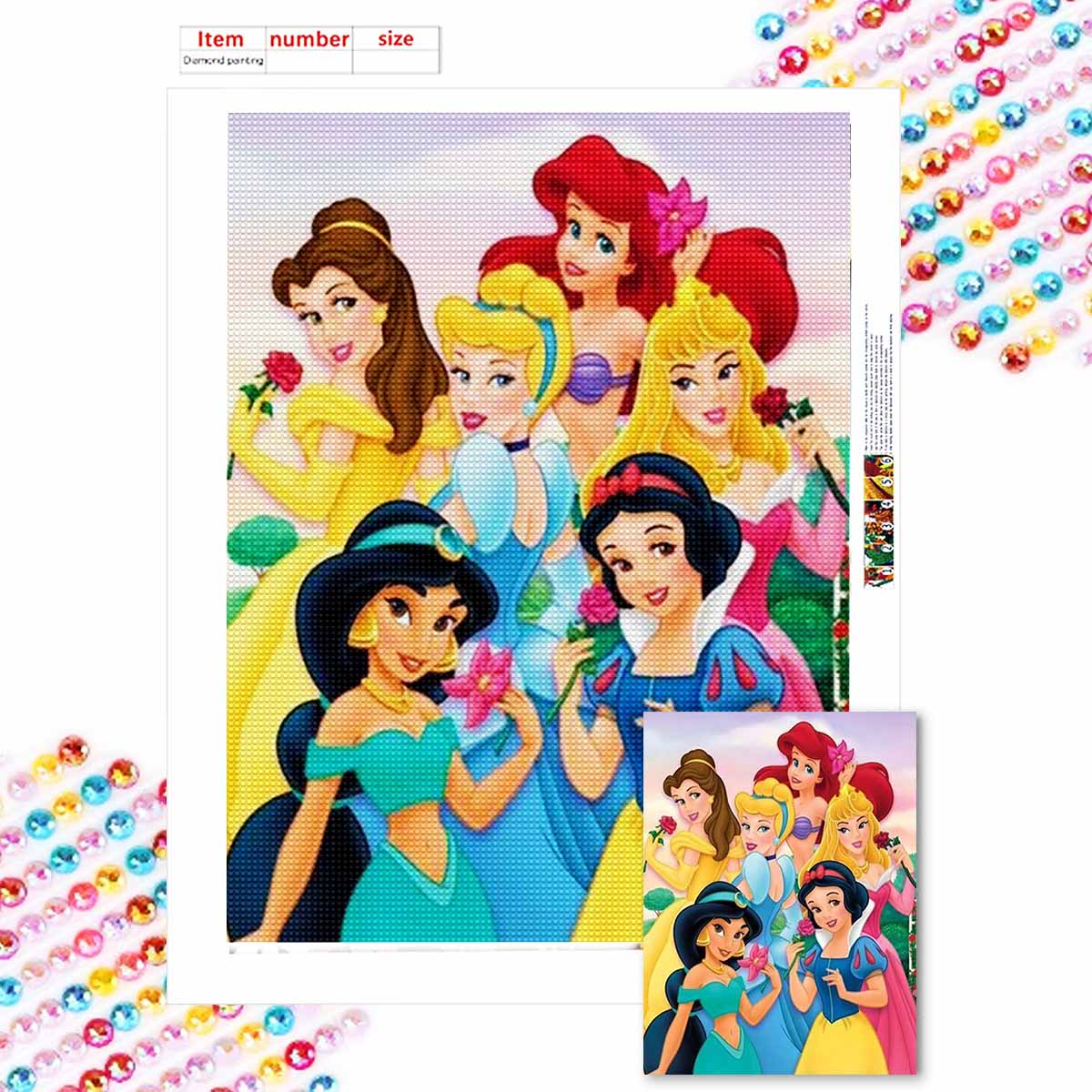 

Полная круглая алмазная живопись Принцессы Искусство Стразы Картина Мозаика Сделай сам 5D Вышивка крестом Вышивка Украшение для дома Round 30x40cm
