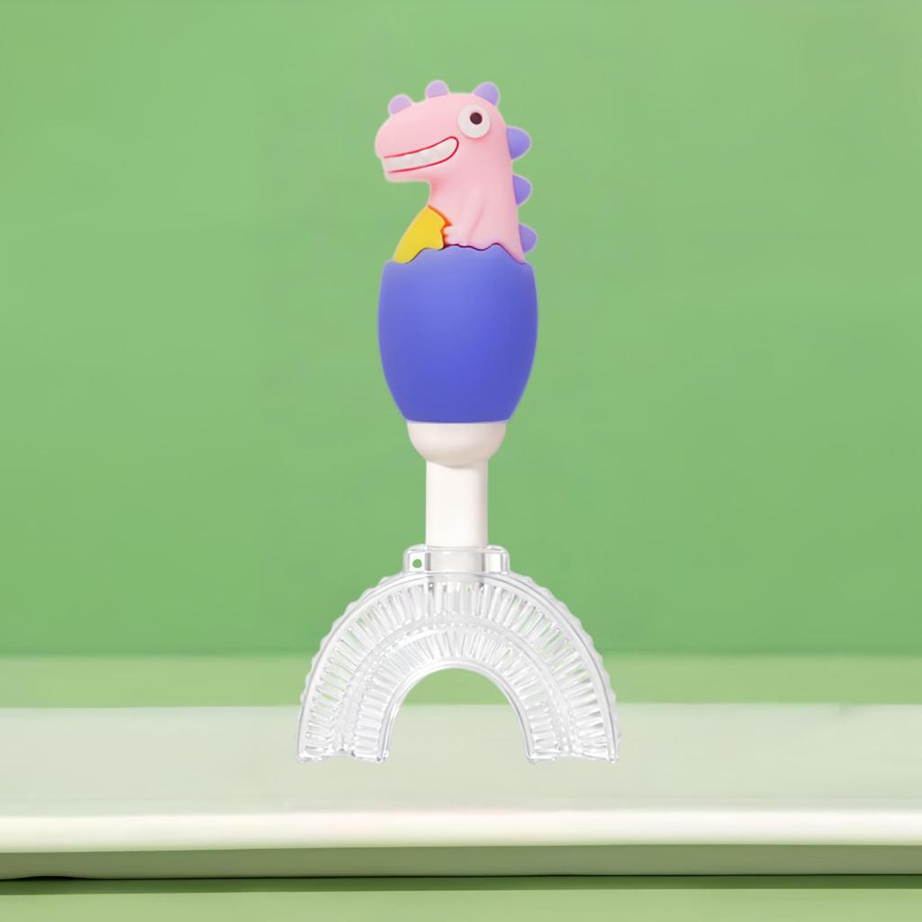 Soft Bristle U-Shaped Children's Toothbrush (Ages 1-12) - Cute Dinosaur Design with Silicone Brush Head