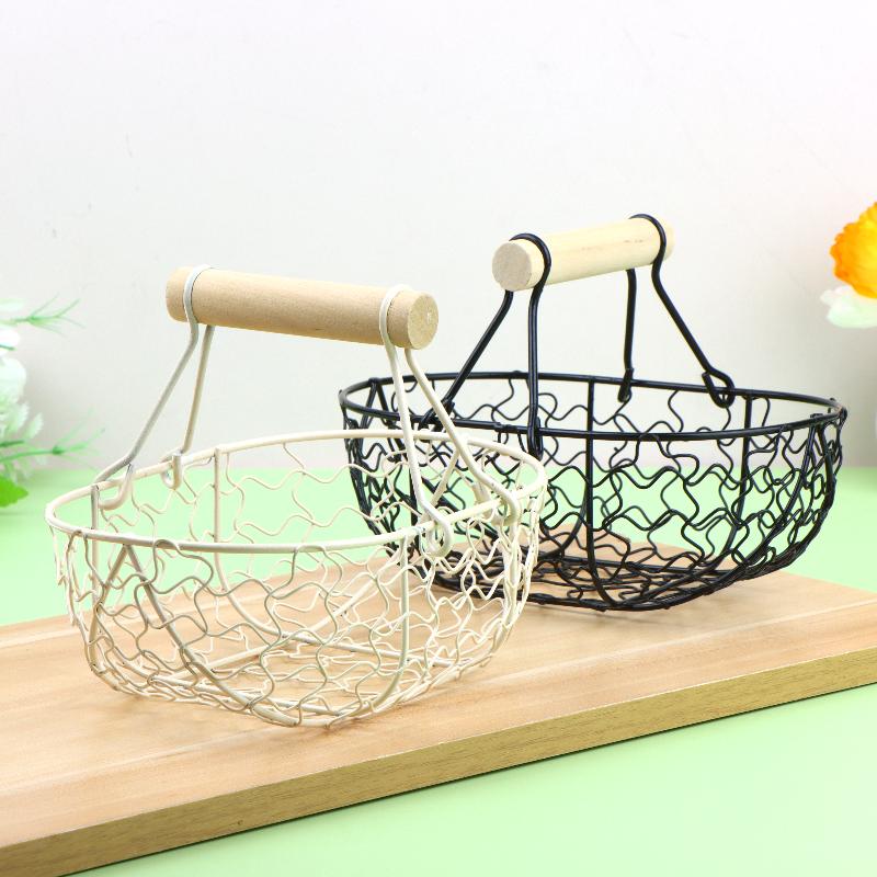 Cesta de Almacenamiento de Alambre Metálico con Asa Portátil Organizador Portahuevos Fruta Pan Cesta de Frutas Creativa Para Cocina Hogar Picnic