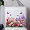 Modern Floral Toilet Lid Sticker Bright Flower Pattern Decal Self Adhesive Waterproof for Kids Bathroom Home Decor