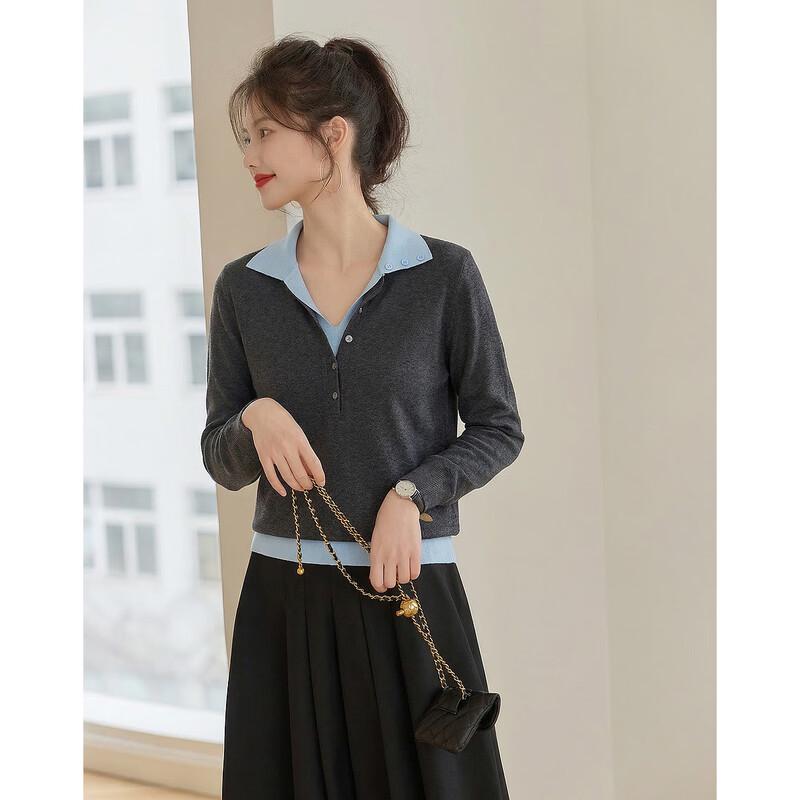

Demana Silk-Wool Blend Color-Block V-Neck Knit Top L