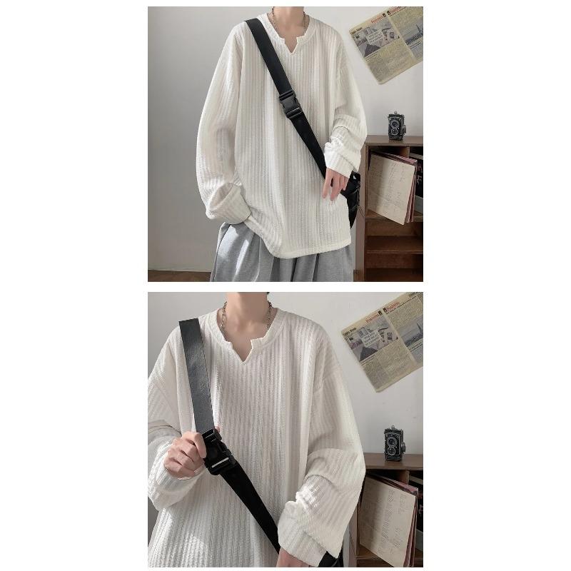 Autumn Korean Streetwear T Shirt Men Fashion Hip Hop Baggy Casual Solid Color Loose Long Sleeve Tees