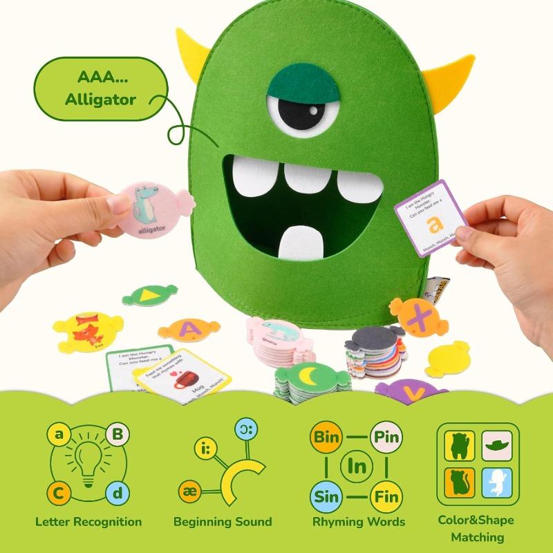 Kleinkinder Alphabet Lernspielzeug Monster ABC Buchstabenerkennung Zuordnungsspiel Montessori Vorschule Filzfarbenspielzeug Spielzeug für Kinder
