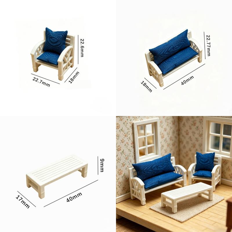 Realistic 1:12 Scale Dollhouse Sofa and Chair Kit for Kids Pretend Playtime Activities