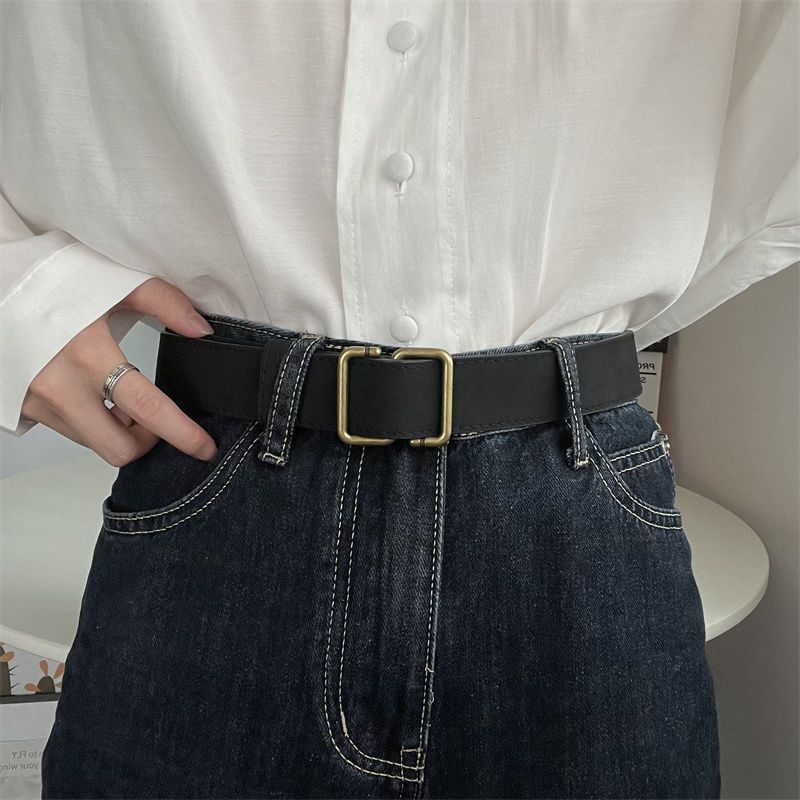 Chic Suede No Hole Waist Belt With Rectangular Center Bar For Effortless Outfits