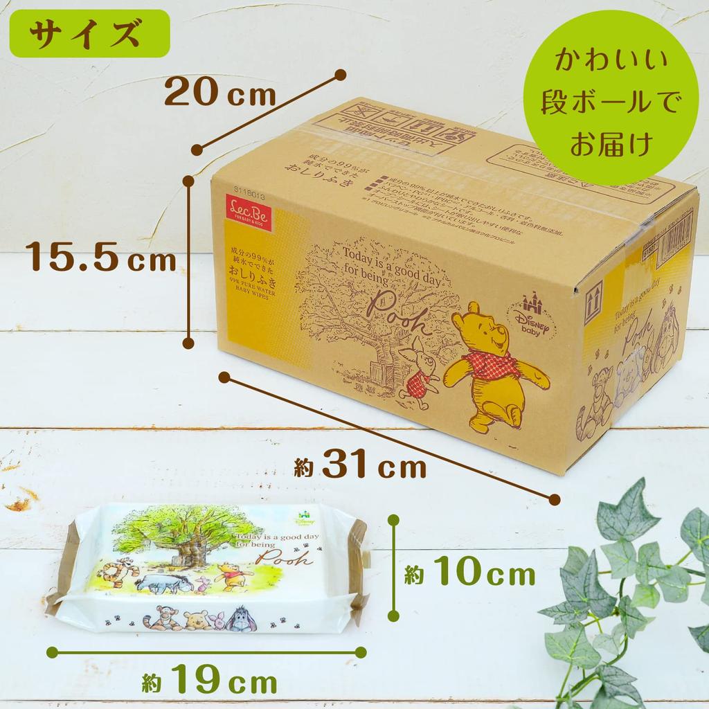 LEC Pure Water Baby Care Winnie the Pooh Pure Water Wet Wipes Soft Sheets 80 Sheets X 12 Made In Japan Weakly Acidic 99% (960 Sheets)