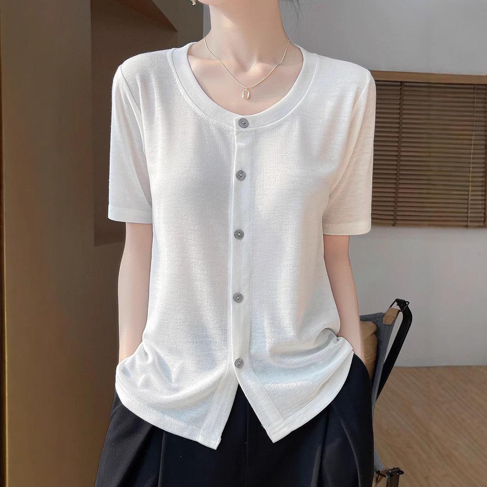 

Women s Slimming Short Sleeve Crew Neck Cardigan - Summer Fashion Knit Blend XL - Suitable for 120-135 jin