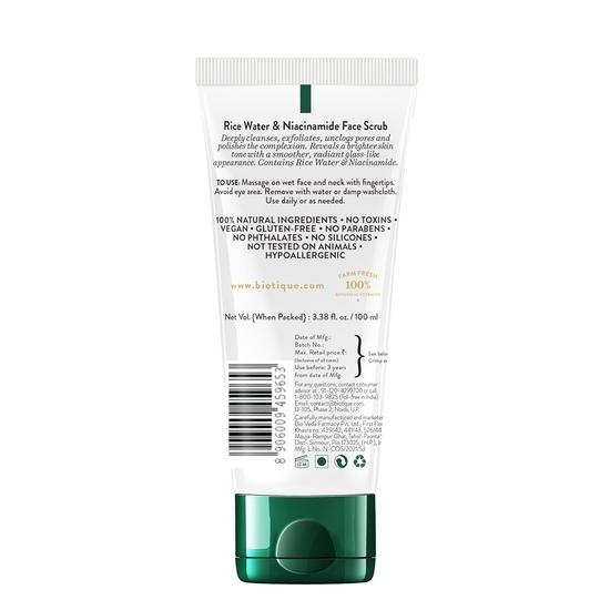 Gel nettoyant visage Biotique à l'eau de riz et à la niacinamide pour une peau plus lisse, éclatante et lumineuse | Peau de verre | Débouche les pores | Pour hommes et femmes - 100 ml