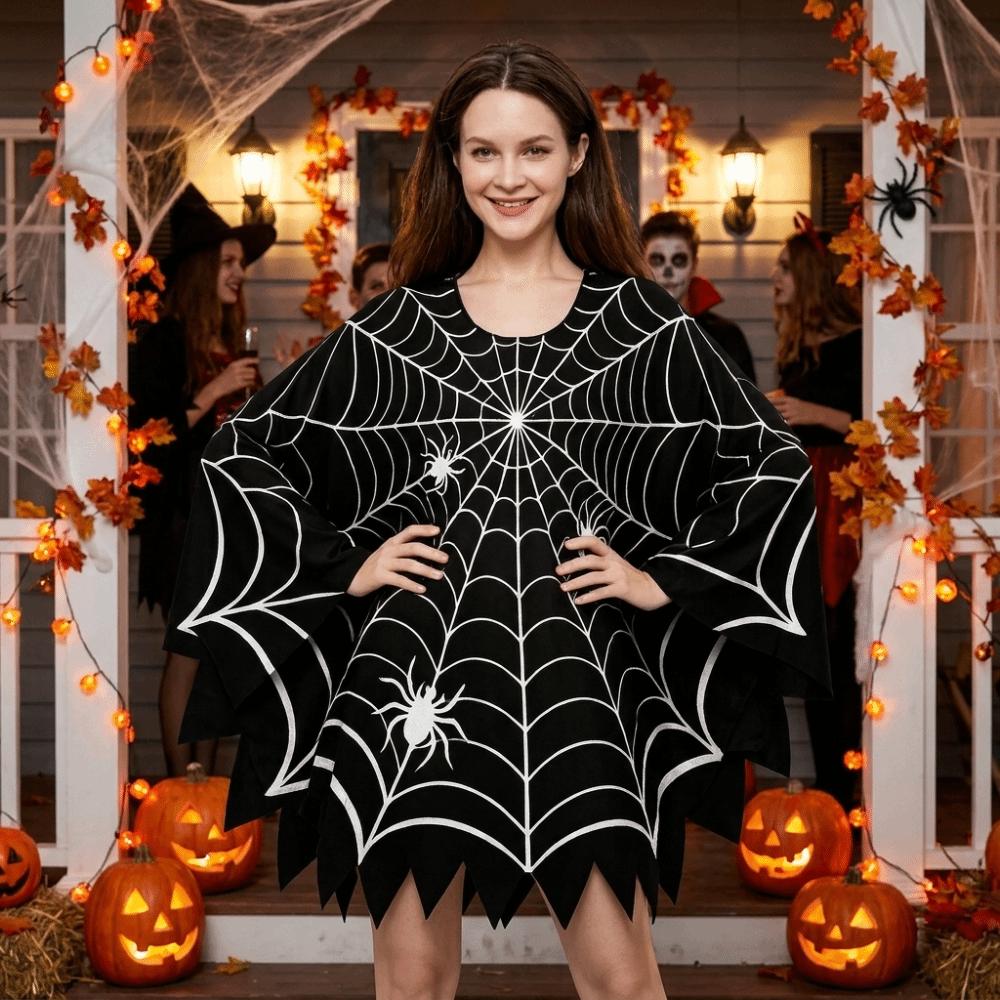 Black Shawl Halloween Spider Web Cloak Scary Poncho Cape Cosplay Party Costume  Halloween Costume