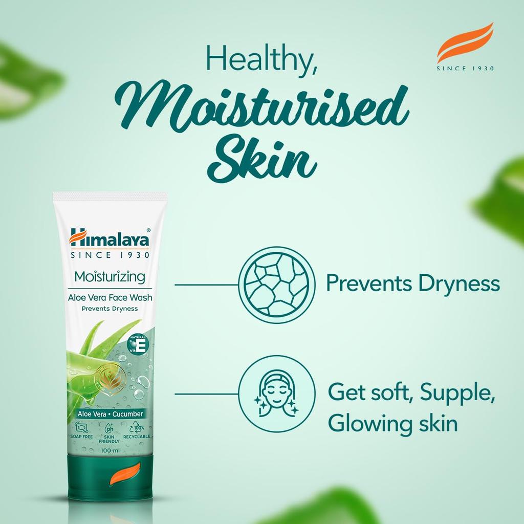 Himalaya Herbals Moisturizing Aloe Vera Face Wash Cream 50ml Soap-Free Hydrating Cleanser for Dry Skin
