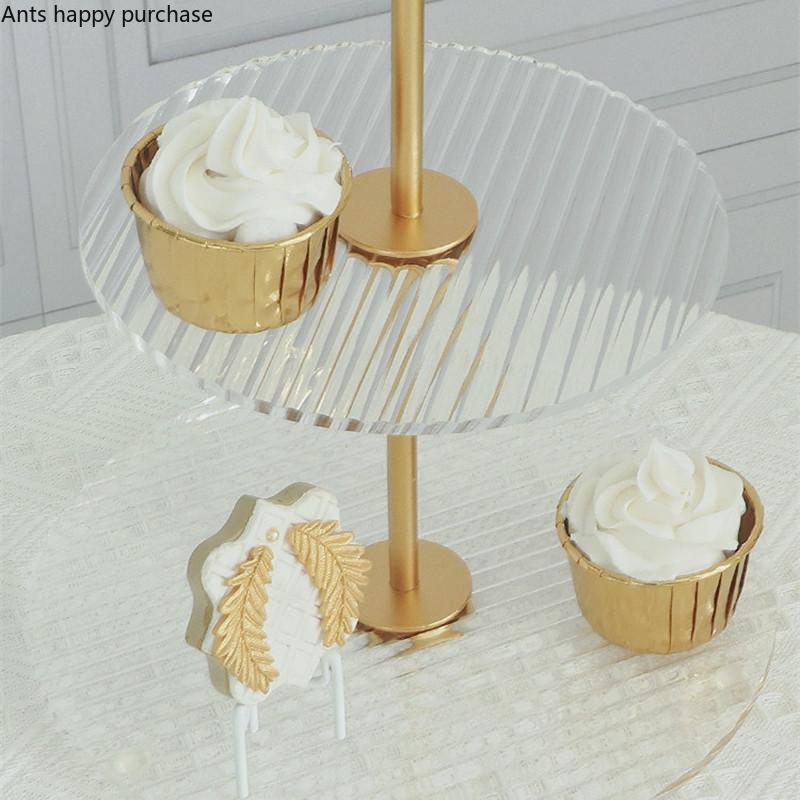 Golden Dessert Table Display Stand Metal Acrylic Cake Stand Decorative Cake Pan Dessert Plate Dim Sum Plate Snack Tray Bread Pan