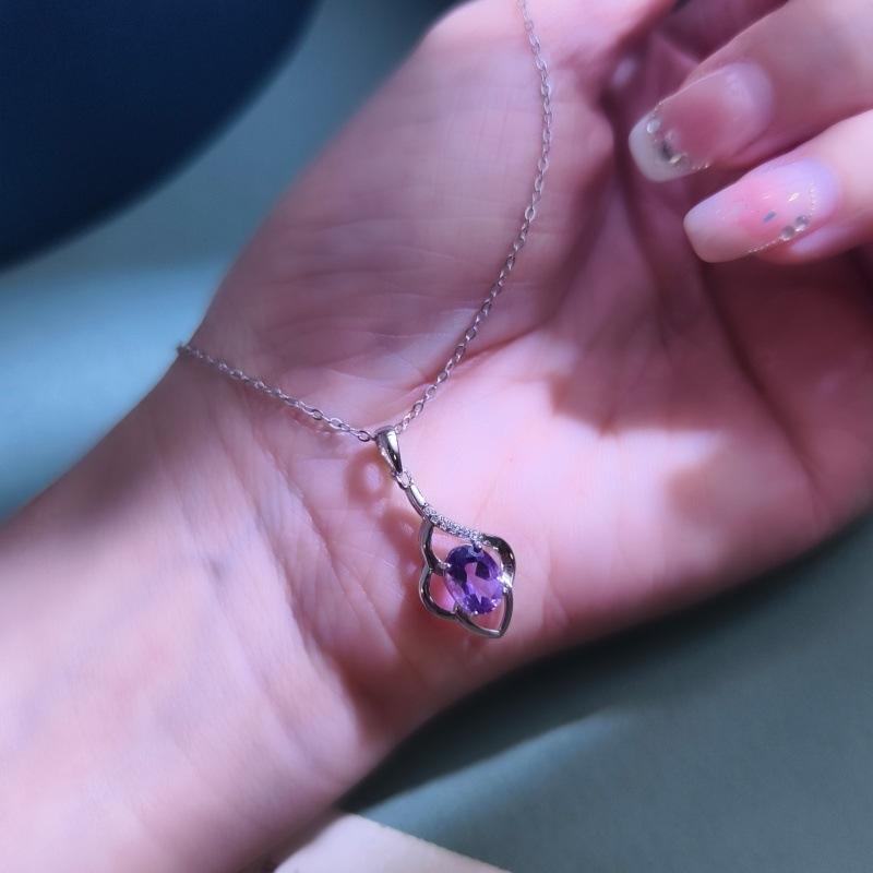 Women's S925 Sterling Silver Four Leaf Clover Necklace Natural Crystal Clavicle Chain Cold Style Jewelry